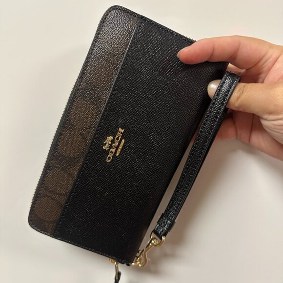 NWT!RARE! Coach F76971 Accordion Zip Wallet With Signature Canvas In Brown/Black - Picture 3 of 11